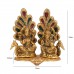 Oxidized Golden Metal Laxmi Ganesh Idol Statue with Diya Peacock Design